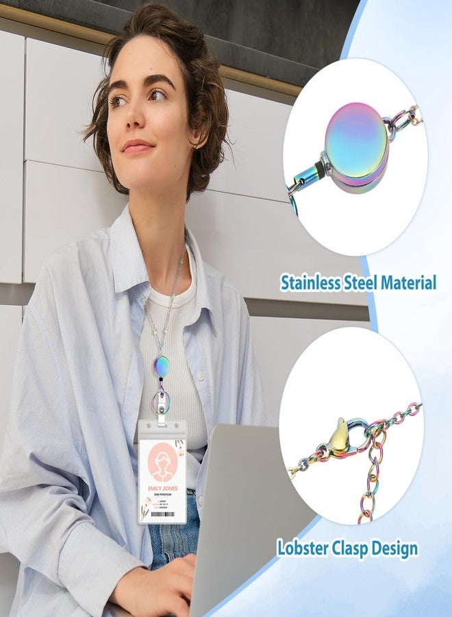 Prudiut Lanyards for Id Badges 3 Pack Badge Lanyard with 6 Pcs Id Badge Holder Retractable Stainless Steel Teacher Lanyards Cruise Ship Lanyards Stocking Stuffers for Girl Women (Gold, Silver, Bright Blue) - Image 5