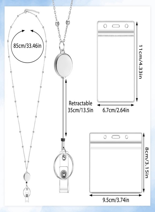 Prudiut Lanyards for Id Badges 3 Pack Badge Lanyard with 6 Pcs Id Badge Holder Retractable Stainless Steel Teacher Lanyards Cruise Ship Lanyards Stocking Stuffers for Girl Women (Gold, Silver, Bright Blue) - Image 2