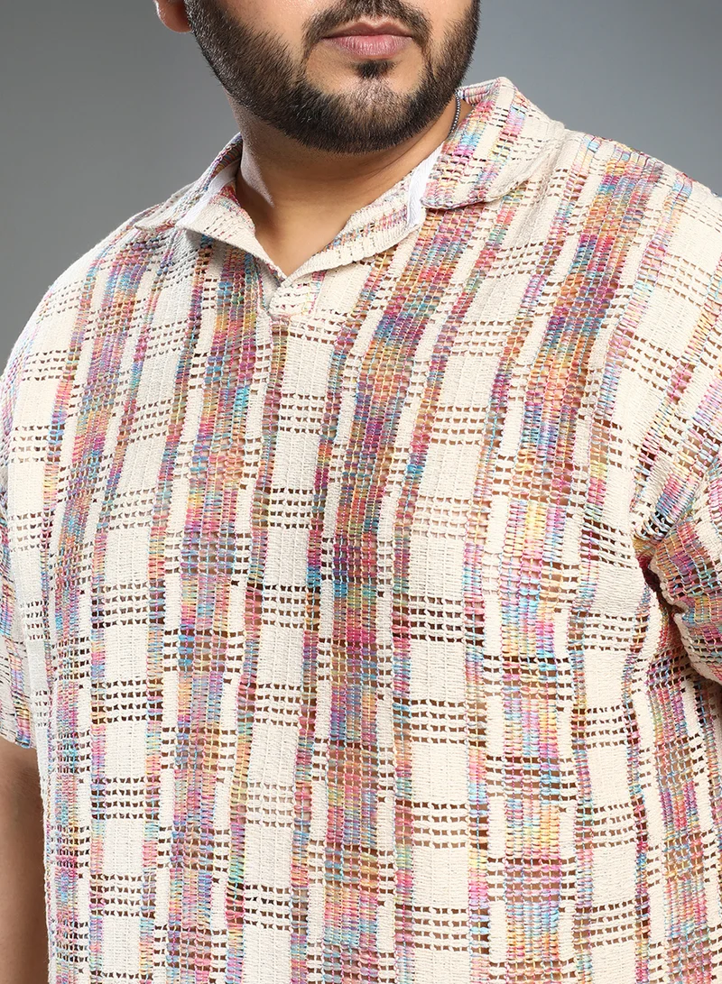 Instafab Plus Instafab Plus Men's Off-White Prism Oversized Polo T-Shirt For Casual Wear | Polo Neck | Short Regular Sleeves | Pull On Closure | Plus Size T-Shirt Crafted With Comfort Fit For Everyday Wear