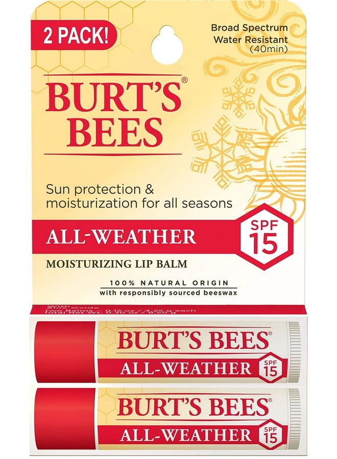 Burt's Bees All Weather SPF 15 Lip Balm, Water-Resistant Lip Moisturizer, Tint-Free, Natural Conditioning Lip Treatment, 2 Tubes, 0.15 oz. - Image 1
