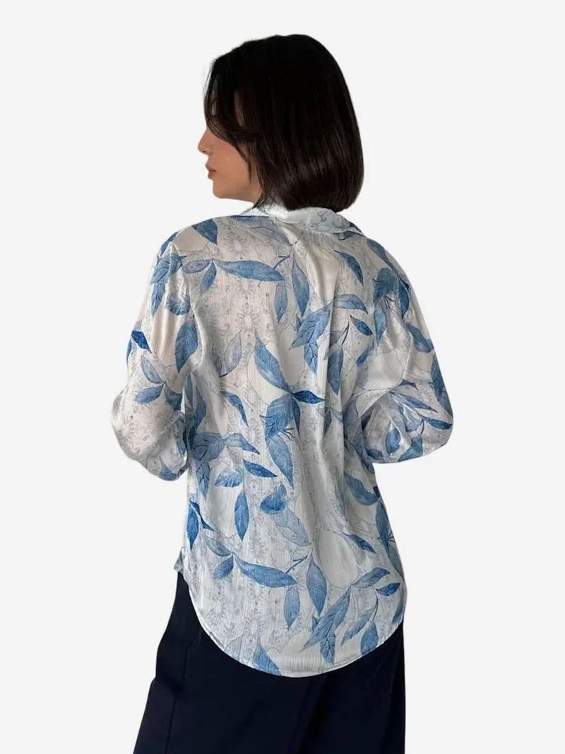 My Fashion Cobalt Blue MY FASHION Floral Print Satin Button-Up Shirt for Women | Best Price UAE
