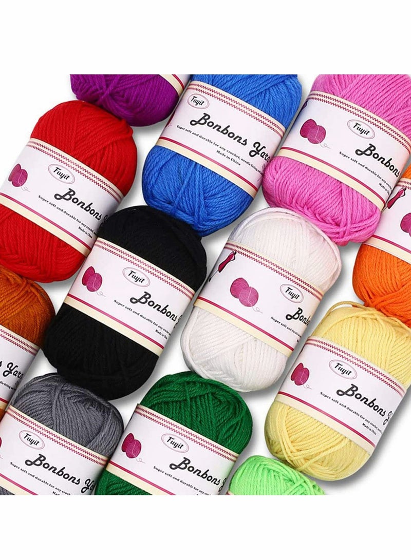 Zikra 12X 50g Acrylic Knitting Yarn Skeins - Double Knitting Assorted Color Yarn Pack with Crochet Hook for Any Crochet and Knitting Mini Project DIY - Image 2