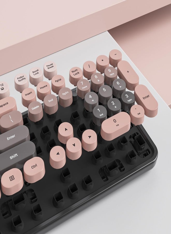 Owpkeenthy لوحة مفاتيح وماوس لاسلكيان بتصميم ريترو، لوحة مفاتيح ملونة لطيفة بتصميم آلة كاتبة ريترو، كاملة الحجم مع لوحة أرقام ومفاتيح دائرية لأجهزة الكمبيوتر المكتبية والمحمولة (تدرج لوني هيمي) - Image 4