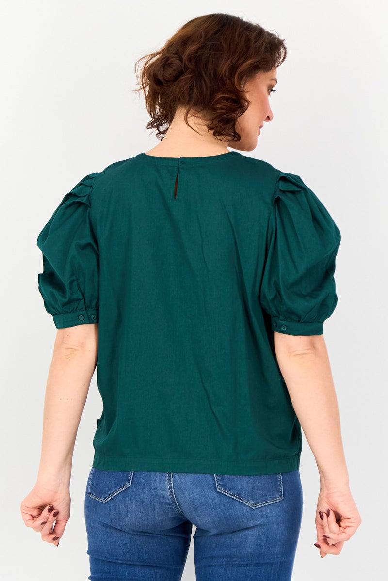 Levi's بلوزة نسائية بياقة دائرية وأكمام قصيرة، خضراء - Image 4