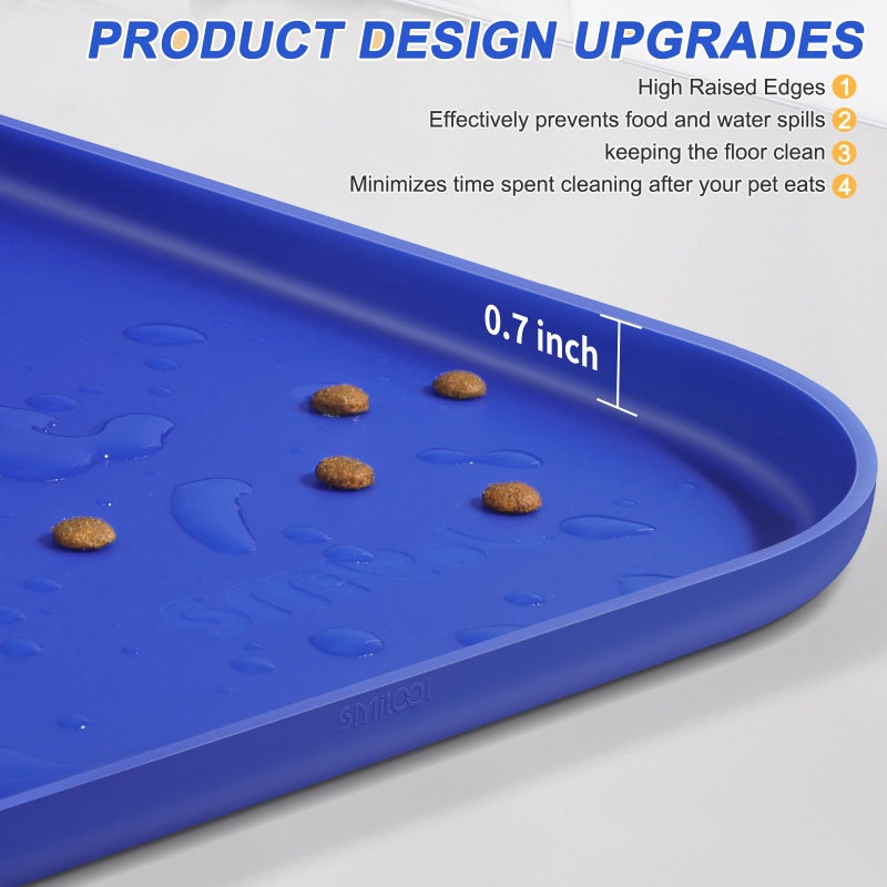 SMILOOL Silicone Pet Feeding Mat with Raised Edge for Food and Water, Dog Bowl Mats, Cat Bowls Placemat with High Lip for Floor Waterproof, Rubber Tray for Cats and Dogs 19 x 12 x0.7 Navy Blue - Image 4