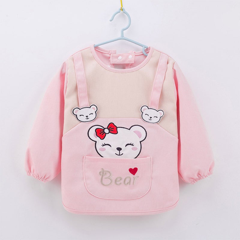 Babys Dining Overalls Spring and Autumn Babys Dining Bib Waterproof Anti-Dirty Men and Girls Anti-Wear Clothing Childrens Apron Bear Cat "pink]
