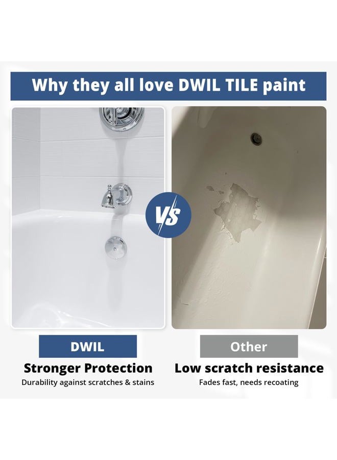 DWIL Tub Paint, Tub and Tile Refinishing Kit with Tools, White Bathtub Paint Water Based &Low Odor, Easy to Use for Sink Bathroom Shower, Semi-Gloss White 35oz/50-55sq.ft - Image 2