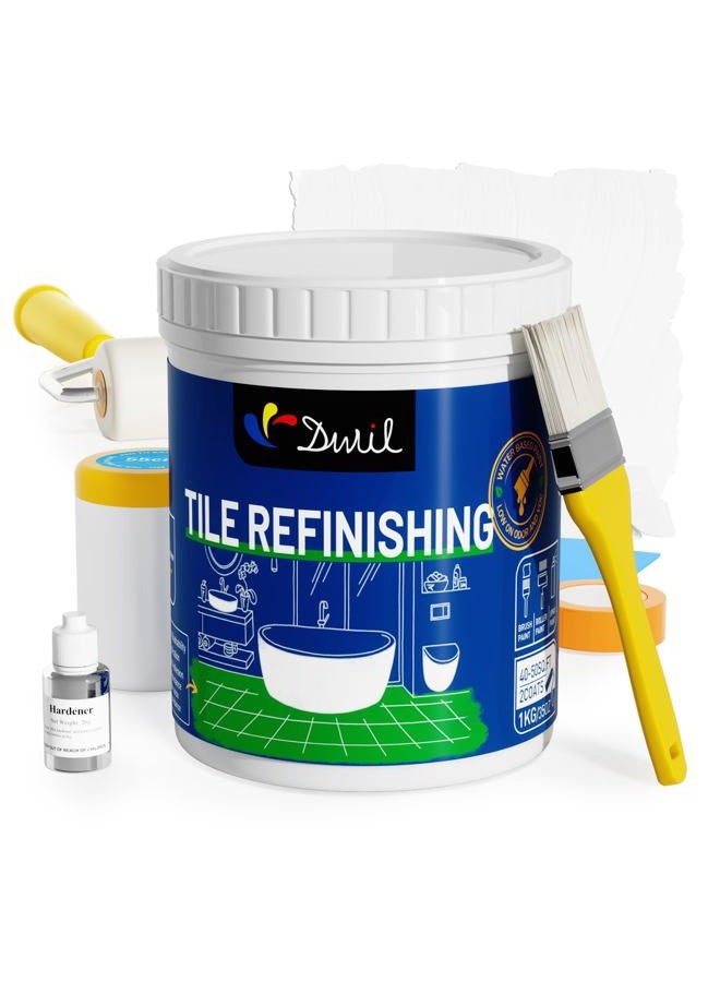 DWIL Tub Paint, Tub and Tile Refinishing Kit with Tools, White Bathtub Paint Water Based &Low Odor, Easy to Use for Sink Bathroom Shower, Semi-Gloss White 35oz/50-55sq.ft - Image 1