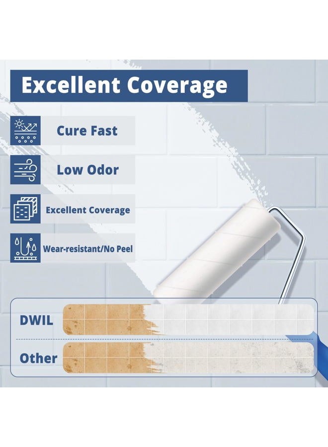 DWIL Tub Paint, Tub and Tile Refinishing Kit with Tools, White Bathtub Paint Water Based &Low Odor, Easy to Use for Sink Bathroom Shower, Semi-Gloss White 35oz/50-55sq.ft - Image 4