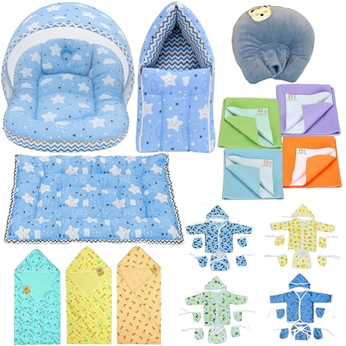 Infantbond by fareto Newborn Baby Bedding Essentials | Daily Needs Items | Hopsital kit Ready Combo | Baby Products All (Pack of 32) (0-6months) (Cloud Blue) - Image 1