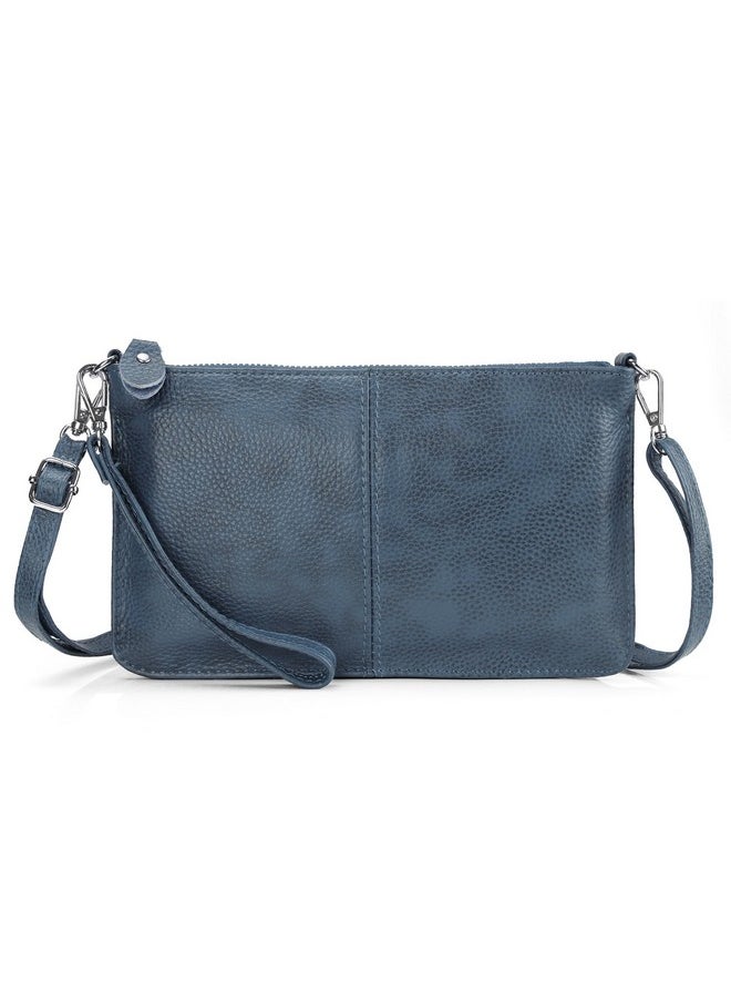 befen Genuine Leather Wristlet Clutch Wallet Purses Small Crossbody Bags Shoulder Handbag For Women Silver Zippervintage Blue  - Image 1