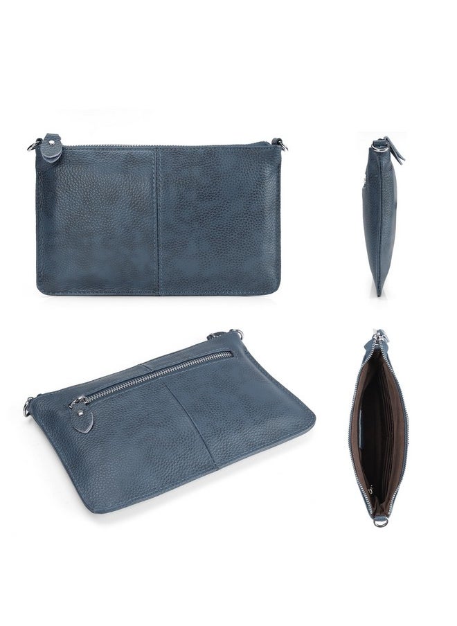 befen Genuine Leather Wristlet Clutch Wallet Purses Small Crossbody Bags Shoulder Handbag For Women Silver Zippervintage Blue  - Image 5