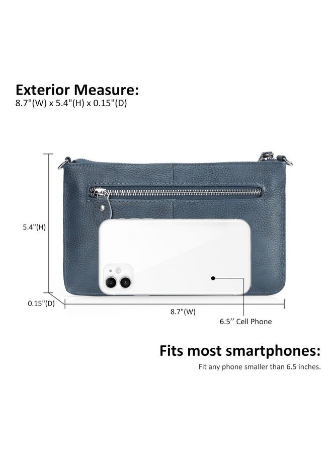 befen Genuine Leather Wristlet Clutch Wallet Purses Small Crossbody Bags Shoulder Handbag For Women Silver Zippervintage Blue  - Image 3