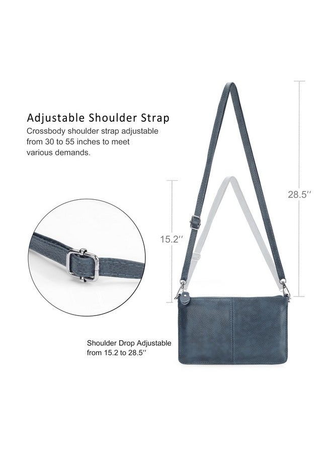 befen Genuine Leather Wristlet Clutch Wallet Purses Small Crossbody Bags Shoulder Handbag For Women Silver Zippervintage Blue  - Image 4