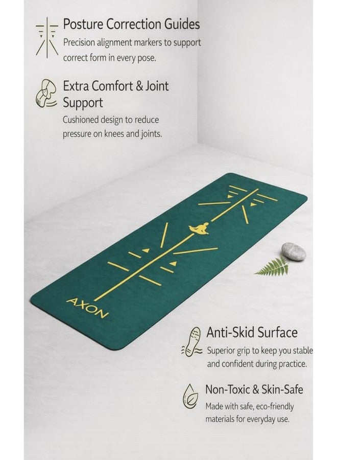 AXON 6mm Yoga Mat Green with Alignment Guidelines Carrying Strap Premium EVA Comfort Grip - Image 2
