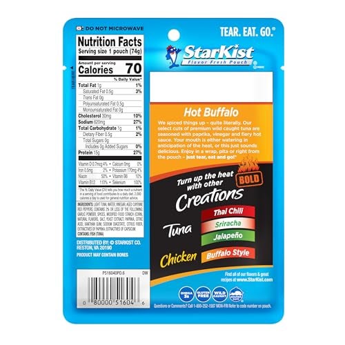 StarKist Tuna Creations BOLD Hot Buffalo Pouch 26 oz  1 Pack Wild Caught High Protein Shelf Stable Seafood Gluten Free No Draining Ready to Eat for Salads and Sandwiches - Image 5