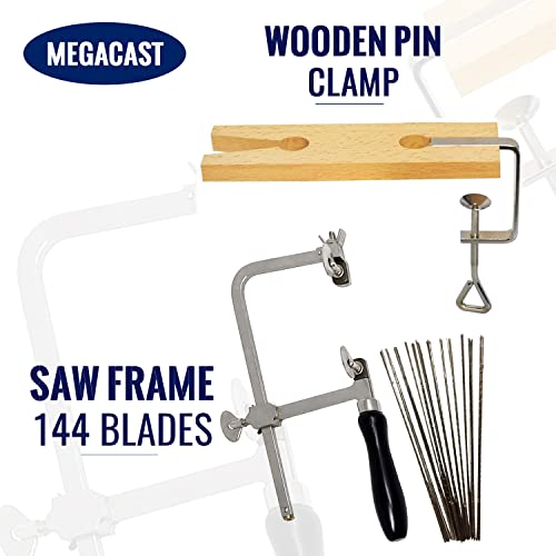 Megacast 3 in 1 Professional Jeweler's Saw Set Saw Frame 144 Blades Wooden Pin Clamp Wood Metal - Image 2