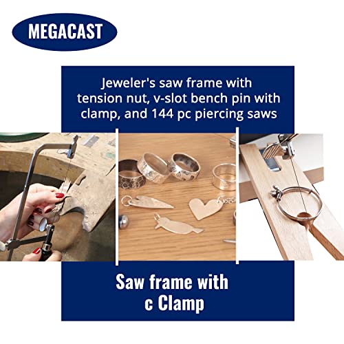 Megacast 3 in 1 Professional Jeweler's Saw Set Saw Frame 144 Blades Wooden Pin Clamp Wood Metal - Image 5