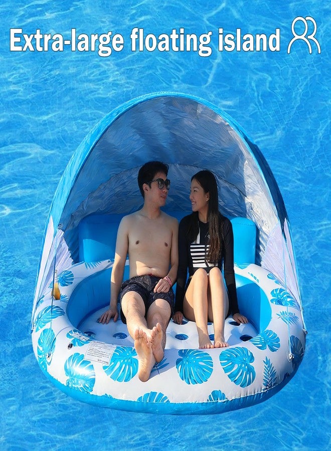 COOLCOOLDEE Inflatable Pool Float with Canopy,2 Person Floating Island,Extra Large with Sun Shade,Blue - Image 4