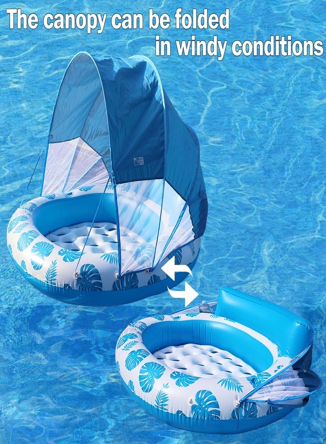 COOLCOOLDEE Inflatable Pool Float with Canopy,2 Person Floating Island,Extra Large with Sun Shade,Blue - Image 3