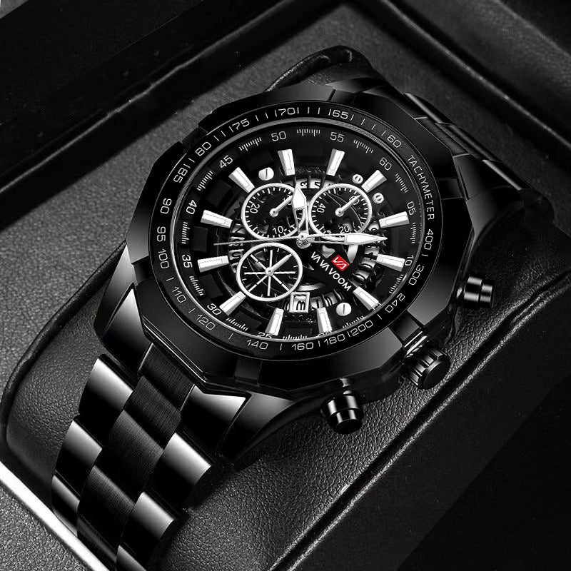 2023 Mens Quartz Watch Stainless Steel Waterproof 2383YH silver face black chain 