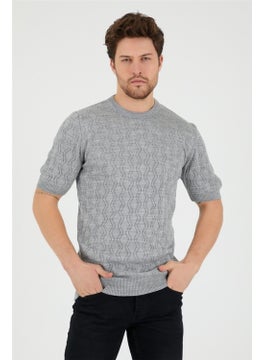 Cool Tarz Cool Style Gray Men's Round Neck Patterned Knitted T-Shirt  - Image 1