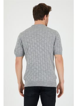 Cool Tarz Cool Style Gray Men's Round Neck Patterned Knitted T-Shirt  - Image 3