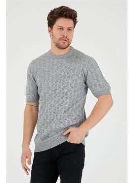 Cool Tarz Cool Style Gray Men's Round Neck Patterned Knitted T-Shirt  - Image 2