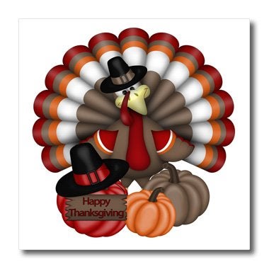 3DROSE 3dRose ht_216920_3 Cute Red Orange and Brown Turkey with Happy Thanksgiving Iron on Heat Transfer for White Material,  - Image 1