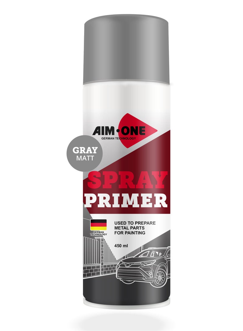 AIM-ONE Aim One Spray Primer Grey Matt 450ml - Used To Prepare Metal Parts For Painting
