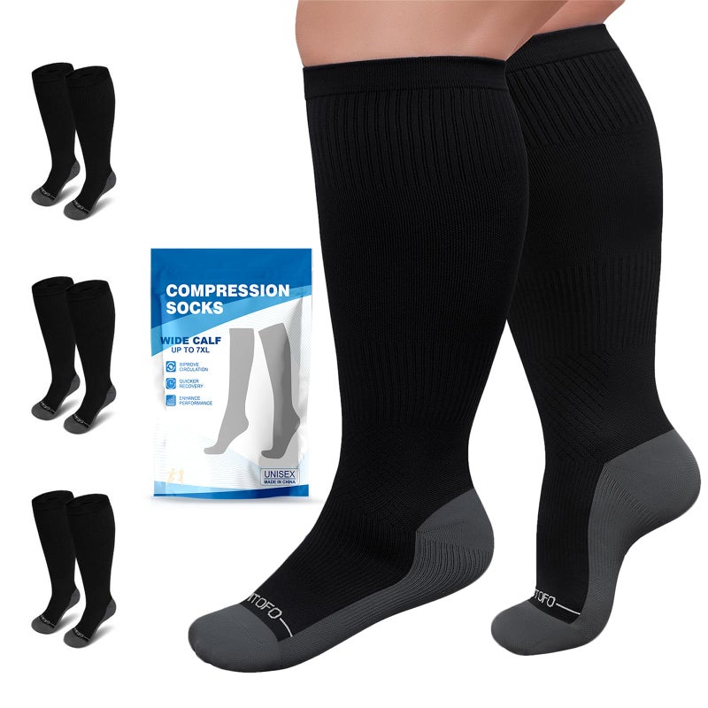 AMITOFO 3 Pairs Plus Size Compression Socks 20-30mmHg for Women Men, Wide Calf Graduated Compression Stockings for Nurses, Pregnant, Travel, Flying(S/M-7XL) - Image 1