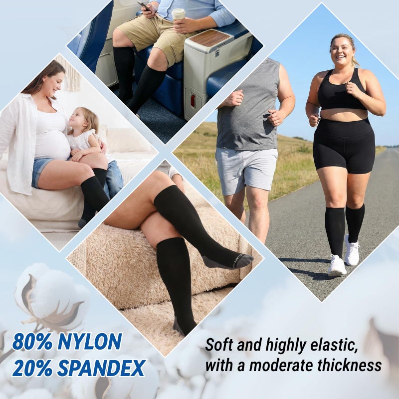 AMITOFO 3 Pairs Plus Size Compression Socks 20-30mmHg for Women Men, Wide Calf Graduated Compression Stockings for Nurses, Pregnant, Travel, Flying(S/M-7XL) - Image 4