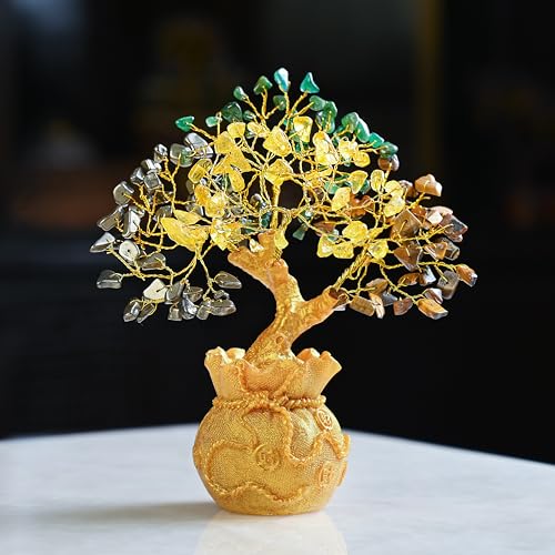 ZAICUS Money Magnet Crystal Tree – Home & Office Decor Feng Shui Tree with Golden Pot – Gemstone Bonsai for Wealth & Success - Healing Crystals Gift for Positivity - (7 X 3 Inch) - Image 1