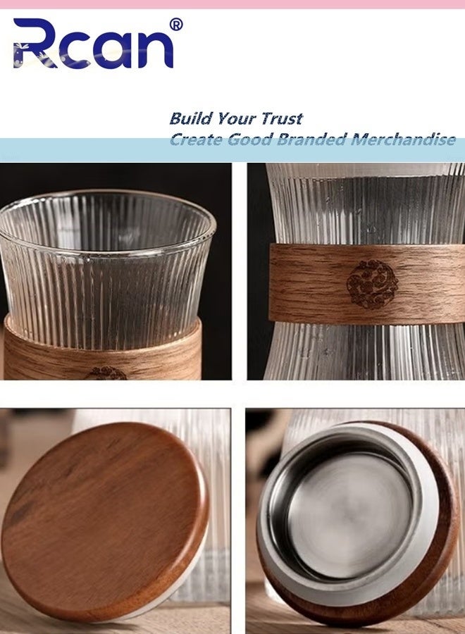 ركان طقم أباريق زجاجية سعة 1600 مل مع غطاء، إبريق ماء واحد، إبريق عصير وشاي مثلج، كوب قهوة زجاجي سعة 300 مل، كوبان شاي موس مع عزل حراري، رقائق خشبية، خطوط عمودية - Image 4