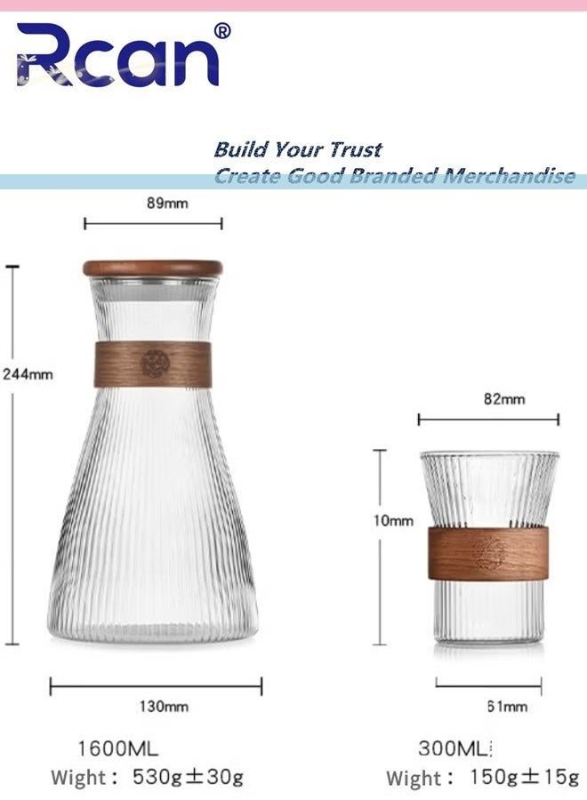 ركان طقم أباريق زجاجية سعة 1600 مل مع غطاء، إبريق ماء واحد، إبريق عصير وشاي مثلج، كوب قهوة زجاجي سعة 300 مل، كوبان شاي موس مع عزل حراري، رقائق خشبية، خطوط عمودية - Image 5