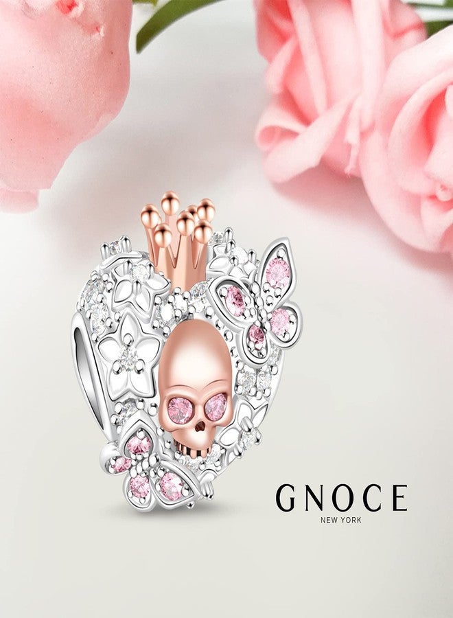 GNOCE Heart Skull Charm 925 Sterling Silver Rose Gold Plated Skull Queen & Butterfly Bead Charms Fits Bracelets Necklaces for Women - Image 2
