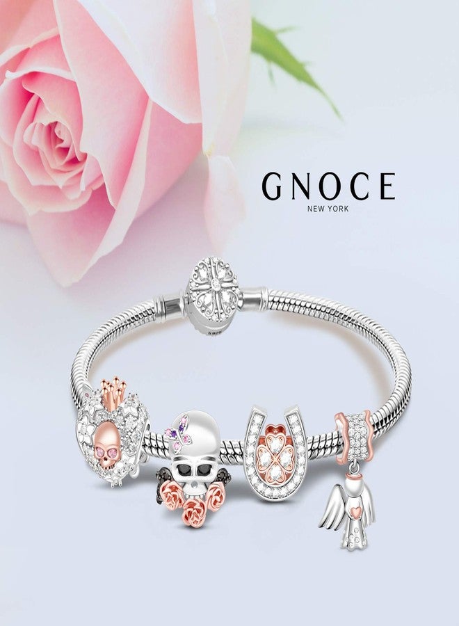 GNOCE Heart Skull Charm 925 Sterling Silver Rose Gold Plated Skull Queen & Butterfly Bead Charms Fits Bracelets Necklaces for Women - Image 4