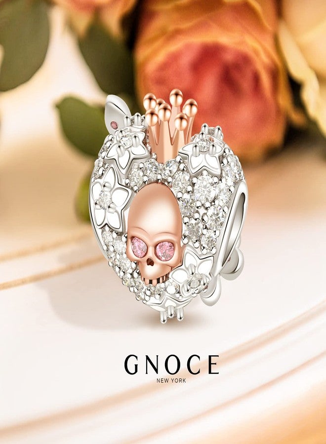 GNOCE Heart Skull Charm 925 Sterling Silver Rose Gold Plated Skull Queen & Butterfly Bead Charms Fits Bracelets Necklaces for Women - Image 3