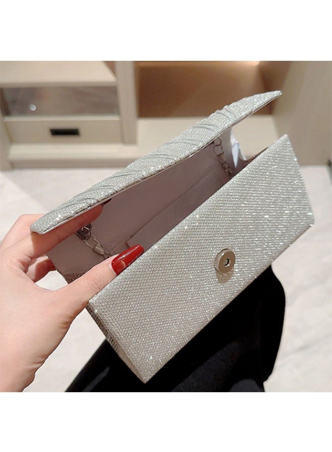 النساء لامعة بريق ليلة حقيبة المقابط، حقيبة اليد مظرف سلسلة حقيبة، حقيبة كروسبودي لحفلة الزفاف الرسمية، الفضة - Image 2