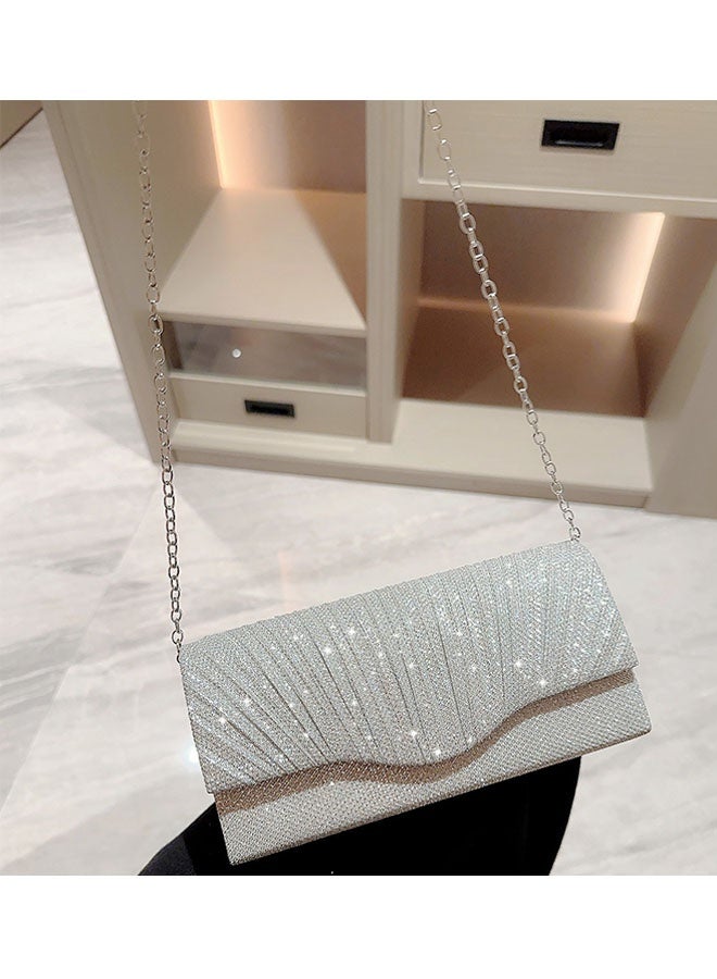 النساء لامعة بريق ليلة حقيبة المقابط، حقيبة اليد مظرف سلسلة حقيبة، حقيبة كروسبودي لحفلة الزفاف الرسمية، الفضة - Image 5