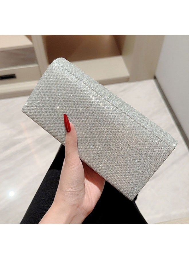 النساء لامعة بريق ليلة حقيبة المقابط، حقيبة اليد مظرف سلسلة حقيبة، حقيبة كروسبودي لحفلة الزفاف الرسمية، الفضة - Image 3