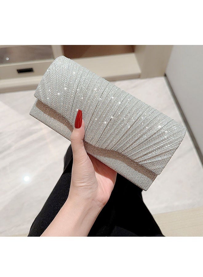 النساء لامعة بريق ليلة حقيبة المقابط، حقيبة اليد مظرف سلسلة حقيبة، حقيبة كروسبودي لحفلة الزفاف الرسمية، الفضة - Image 4