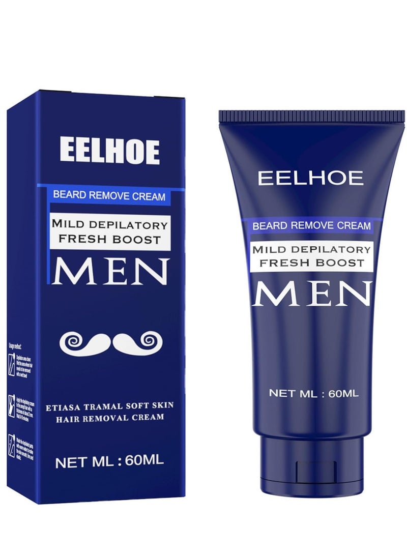 EELHOE Men’s Depilatory Cream for Sensitive Skin, Tough Hair Removal for Face, Underarm & Body, Hydrates & Exfoliates, Gentle Formula for Long-Lasting Smoothness 60ml - Image 1