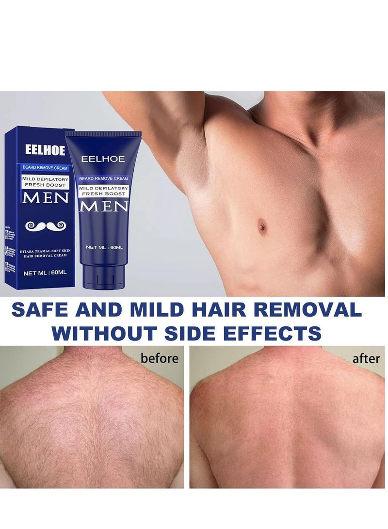 EELHOE Men’s Depilatory Cream for Sensitive Skin, Tough Hair Removal for Face, Underarm & Body, Hydrates & Exfoliates, Gentle Formula for Long-Lasting Smoothness 60ml - Image 5