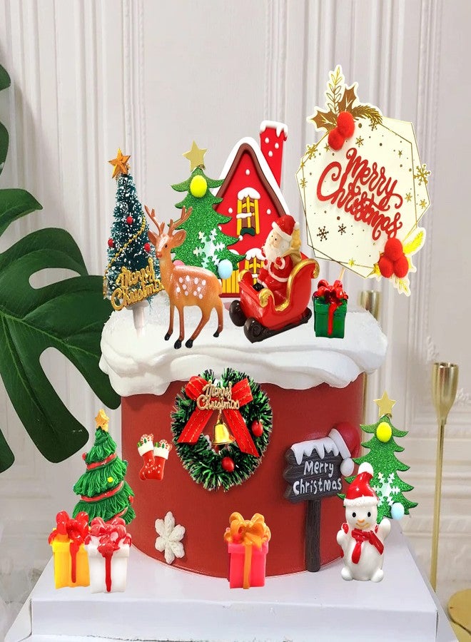 BANBALLON 25pcs Christmas Cake Topper Merry Christmas Cake Decorations Cupcake Toppers with Craft Tree Mini Santa Sleigh Reindeer, Snowman Cake Decoration and Xmas Miniature Ornaments - Image 5