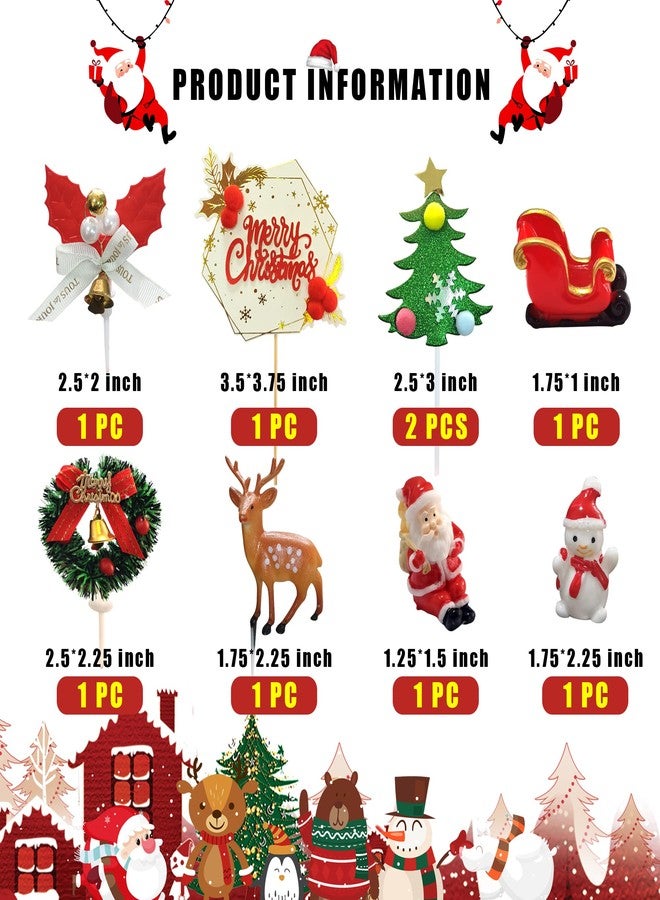BANBALLON 25pcs Christmas Cake Topper Merry Christmas Cake Decorations Cupcake Toppers with Craft Tree Mini Santa Sleigh Reindeer, Snowman Cake Decoration and Xmas Miniature Ornaments - Image 3