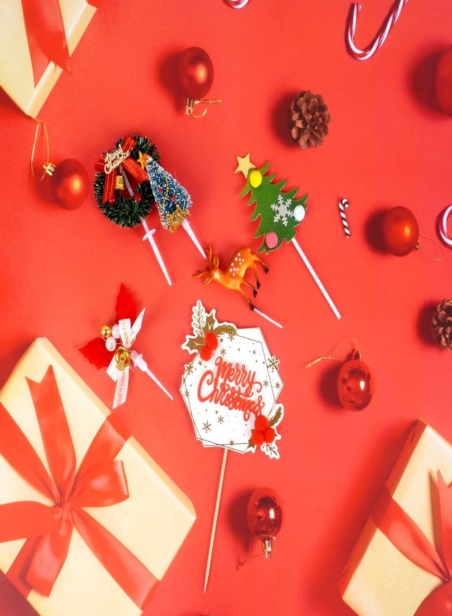 BANBALLON 25pcs Christmas Cake Topper Merry Christmas Cake Decorations Cupcake Toppers with Craft Tree Mini Santa Sleigh Reindeer, Snowman Cake Decoration and Xmas Miniature Ornaments - Image 4