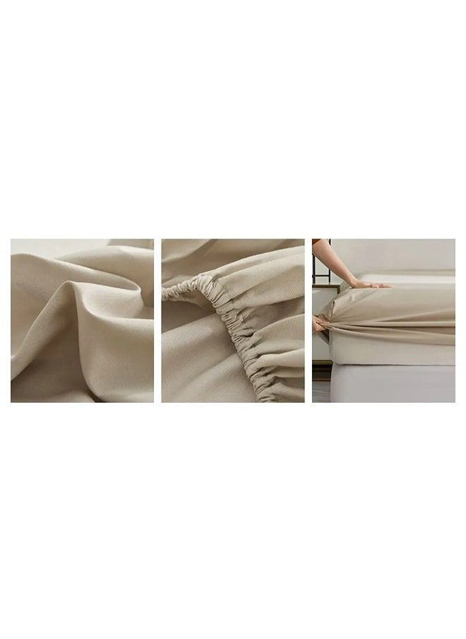QBED Plain Fitted Sheet Set of 3 for Hotels Homes Touristic Villages Beige  - Image 2