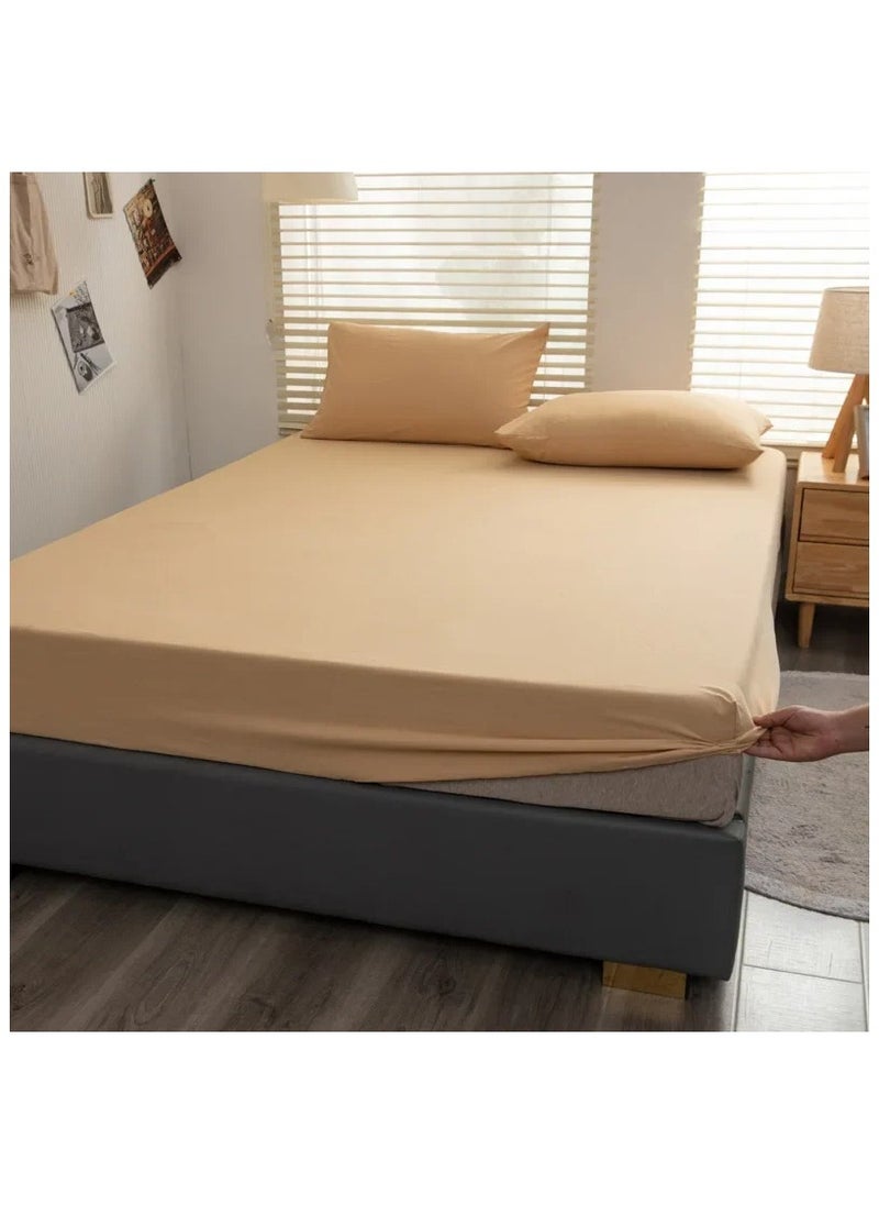QBED Plain Fitted Sheet Set of 3 for Hotels Homes Touristic Villages Beige  - Image 1
