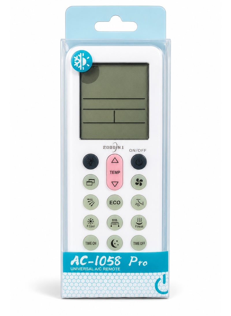 ريموت مكيف عالمي AC-1058 Pro، جهاز تحكم للمكيفات 2000 في 1 مع شاشة LCD كبيرة، ريموت تكييف للتبريد والتدفئة والمروحة والمؤقت ووضع ECO - Image 1